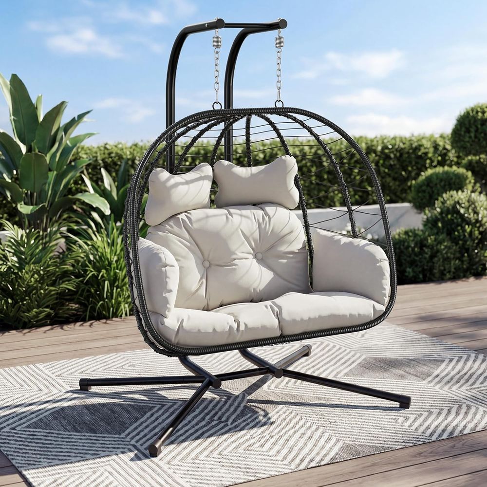 Hanging Egg Chair - Fauteuil suspendu double avec support, chaise